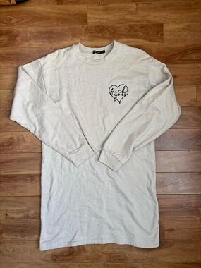 Nasty Gal Cream Long-Sleeve Tee with Heart Script